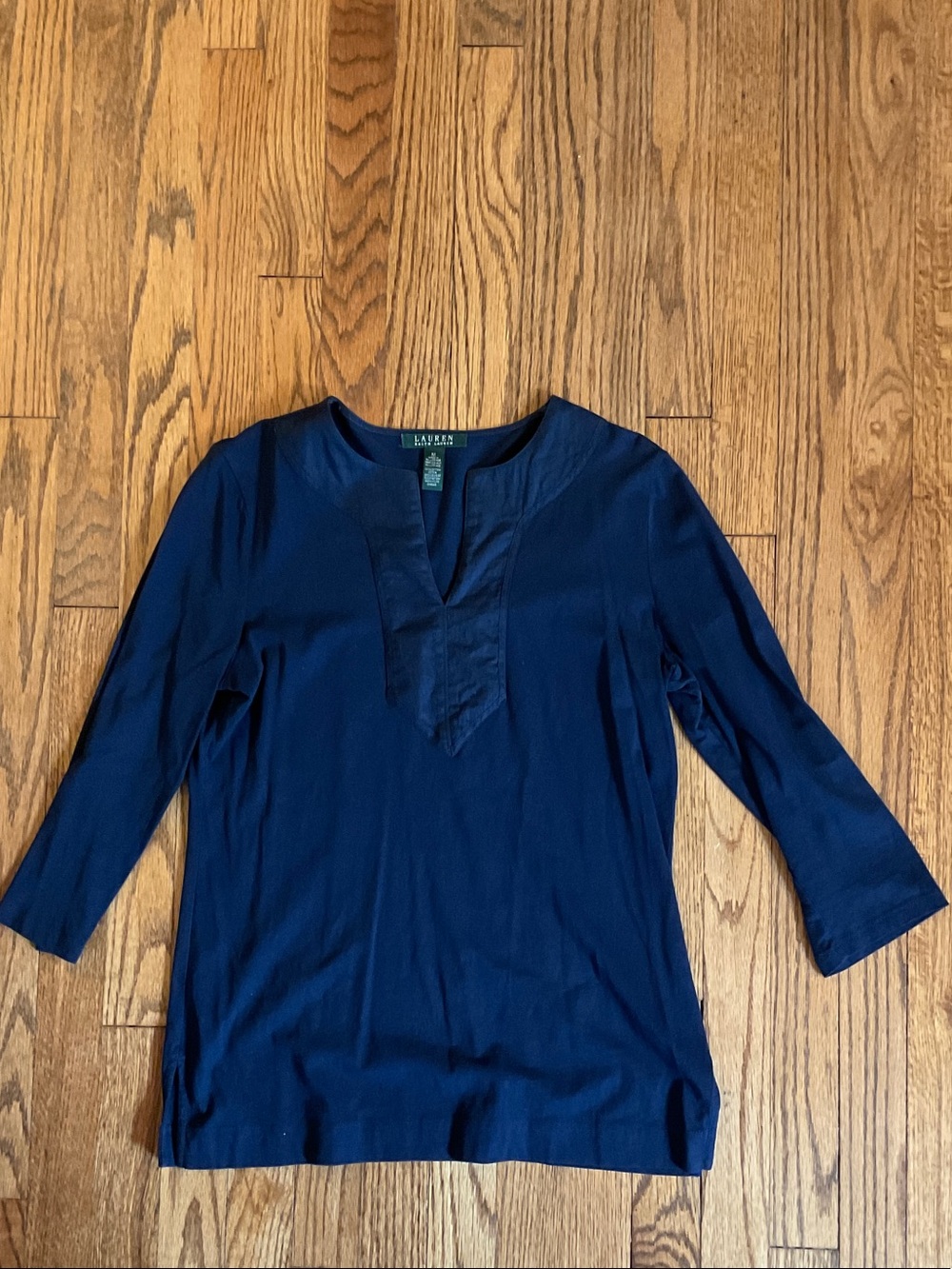 Lauren Ralph Lauren Navy V-Notch Tunic Top